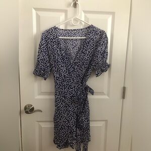 Navy Floral Midi Wrap Dress